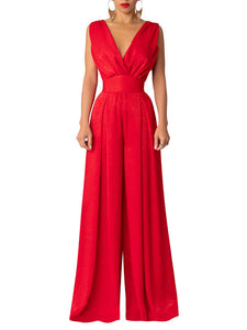 Women  Clothing Summer Elegant Slim High Waist Solid Color Jumpsuit