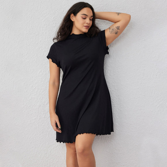 Plus Size Women Simple Elegant Short Sleeve Knitted Long Short Sleeve Dress Slimming Cinched Swing Dress