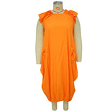 Plus Size Women Solid Color Double Pocket Loose Dress
