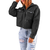 Autumn Winter Women Clothing Casual Long Sleeve Coat Polo Collar Solid Color Loose Zip Short Jacket