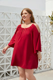 Plus Size Women Clothing Solid Color Casual Holiday Dress Travel Crew Neck Split Puff Sleeve Dress