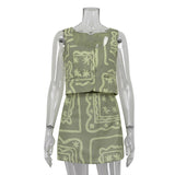 Vest Jacket Printing Suit Women Summer Two Piece Short Skirt Simple Casual Women Clothing