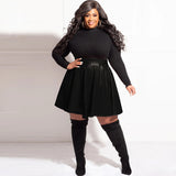 Plus Size Faux Leather Skirt High Waist Slimming A line Puff Short Skirt Pleated Leather Skirt