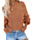 Autumn Winter Office plus Size Sexy off-the-Shoulder Solid Color Loose Knitted Sweater for Women