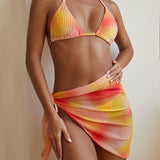 Bikini Gradient Three Piece Split Lace up Swimsuit Women Bikini Swimsuit