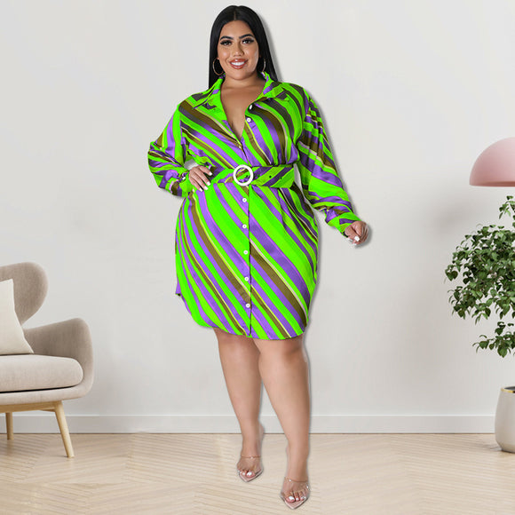 Plus Size Women Clothing Autumn Long Sleeve Diagonal Striped Shirt
