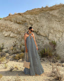 Halter Three Dimensional Floral Mop Tiered Dress