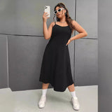 Plus Size Women Clothes Casual U Neck Sleeveless Dress High Waist A line Slip Dress