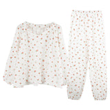 Korean Pure Cotton Gauze Pajamas Set Women Spring Autumn Minimalist Long Sleeve Home Wear Can Be Worn outside