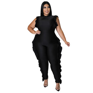 Plus Size Women Clothing Sexy Sleeveless Solid Color Stringy Selvedge Overalls