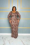 Plus Size Long Sleeve Personalized Printed Hip Dress No Belt