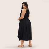 Plus Size Women V neck Sleeveless Sling Dress Summer Vacation Beach Dress