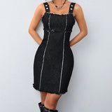 Women Summer Solid Sling Denim Sexy Dress
