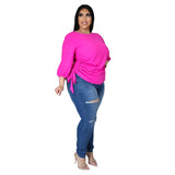 Plus Size Summer Solid Color round Neck Women Woman T shirt Irregular Asymmetric Medium Long Sleeve Top