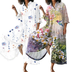 Plus Size Women Clothes Summer Women Wear Loose Printed Long Long Sleeve Jumpsuit
