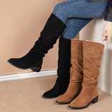 Autumn Winter Knight Boots Women Pointed Toe Square Heel Pile Boots Sexy High Leg Boot