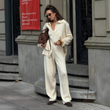 Collared Long Sleeve Knitting Autumn Winter Loose Office Bedford Cord Sweater Two Piece Sets