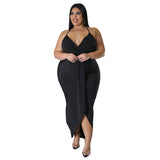 Plus Size Women Clothing Adjustable Shoulder Strap Sleeveless V Neck Stretch Dress