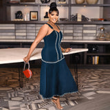 Plus Size Women Sleeveless Tassel Suspender Maxi Dress