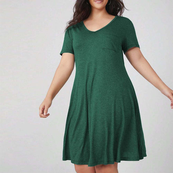 Plus Size Women Casual Simple Dress Summer All Matching Graceful Mid Length Dress
