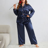Plus Size Pajamas Silk Ice Silk Thin Long Sleeved Trousers Cardigan Artificial Silk Sexy Home Wear Suit