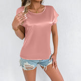 Real Shot Women Clothing Summer Satin T shirt Artificial Silk Satin Top Women Outer
