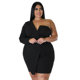Plus Size Women Clothing Sexy Slim Fit Sheath Dress Off Shoulder Long Sleeve Dress