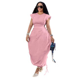 Summer Women Clothing Round Neck Waist Trimming Bud Dress Solid Color Dress
