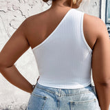 Plus Size Women Clothes All Match Oblique Shoulder Short Knitted Vest Cropped Top