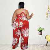Plus Size Women Clothing Summer Large Floral Printing Casual Jumpsuit