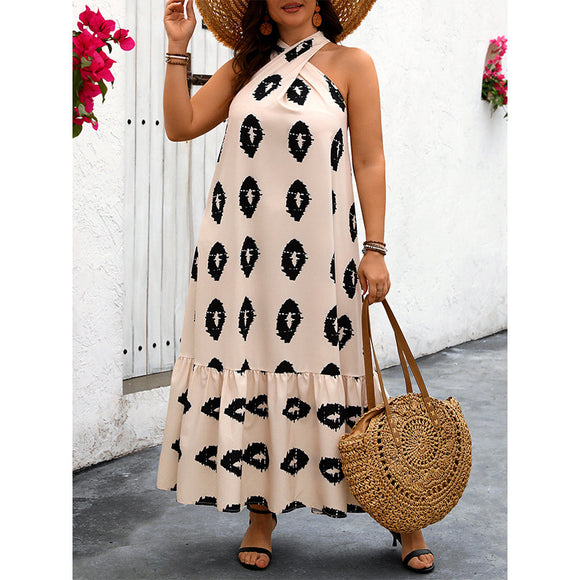 Plus Size Halter Sleeveless Sexy Loose Dress Maxi Dress Women No Belt