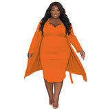 Plus Size Women Clothing Casual Long Sleeve Tube Top Dress Two Piece Set