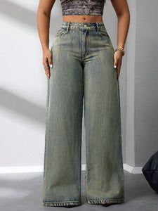 Women Clothing Retro Loose Wide Leg Jeans