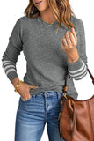 Green Striped Sleeve Plain Knit Sweater