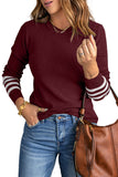 Green Striped Sleeve Plain Knit Sweater