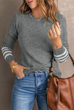 Green Striped Sleeve Plain Knit Sweater