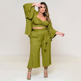 Plus Size Women Clothes Exclusive for Vest Medium Long Trousers Fashion Casual Jacket Solid Color Three-Piece Set