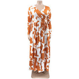 Plus Size Autumn Winter Printed Stretch Knitted V neck  Women Dress