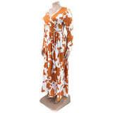 Plus Size Autumn Winter Printed Stretch Knitted V neck  Women Dress
