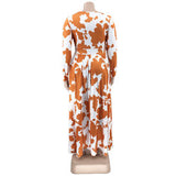 Plus Size Autumn Winter Printed Stretch Knitted V neck  Women Dress