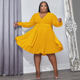 Plus Size Women Solid Color Cross V  neck Belt Loose Knitted Dress
