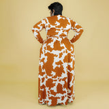Plus Size Autumn Winter Printed Stretch Knitted V neck  Women Dress
