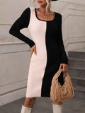 Autumn Winter Pullover Knitting Solid Color Office Color Matching Sweater Straight Sweater Women