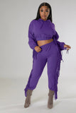 cropped Hooded Sweater Tassel Edge Thinner Pants Autumn Winter two piece set
