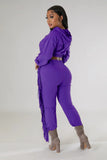 cropped Hooded Sweater Tassel Edge Thinner Pants Autumn Winter two piece set