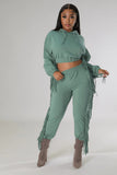 cropped Hooded Sweater Tassel Edge Thinner Pants Autumn Winter two piece set