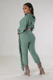 cropped Hooded Sweater Tassel Edge Thinner Pants Autumn Winter two piece set
