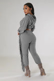 cropped Hooded Sweater Tassel Edge Thinner Pants Autumn Winter two piece set