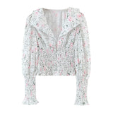 Autumn Blogger Floral Large Collared Single Elasticated Waist Lantern Sleeve Long Sleeve Shirt