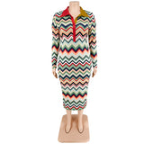 Plus Size Women Clothes Long Sleeve Collar Printed Open Tube Dress Source